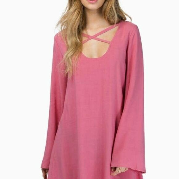 Tobi Mauve Pink Afternoon Shift Mini Dress Long Bell Sleeve Women's Size Small - Picture 1 of 10